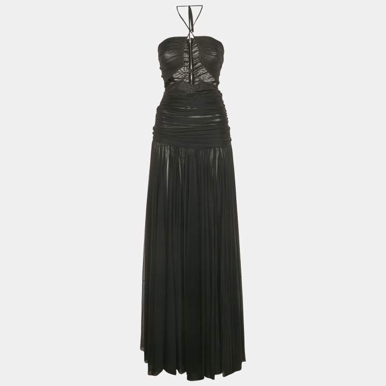 Pre Owned Dolce & Gabbana Black Ruched Mesh Halter Neck Maxi Dress S