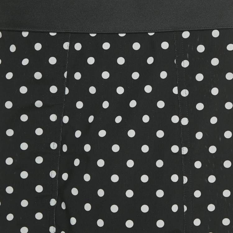 Pre Owned Dolce & Gabbana Black Polka Dot Print Mesh Midi Skirt XS