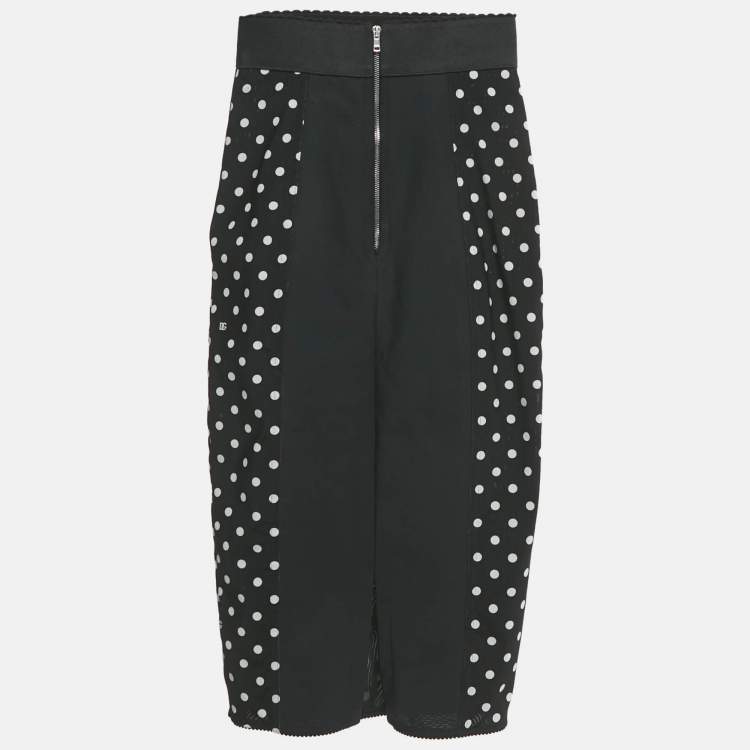 Pre Owned Dolce & Gabbana Black Polka Dot Print Mesh Midi Skirt XS