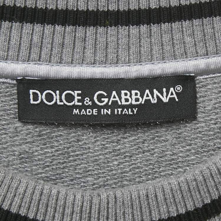 Pre Owned Dolce & Gabbana Grey Logo Print Cotton Floral Patch Detail Sweatshirt S