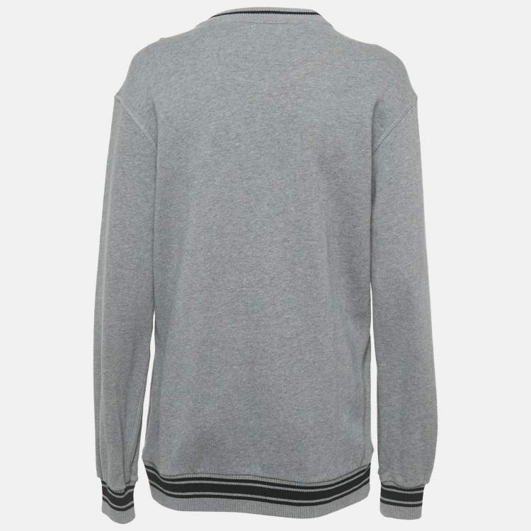 Pre Owned Dolce & Gabbana Grey Logo Print Cotton Floral Patch Detail Sweatshirt S