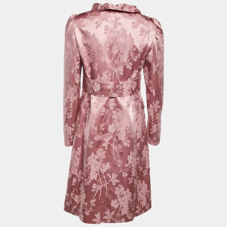 Pre Owned Dolce & Gabbana Pink Foral Jacquard Satin Long Coat M