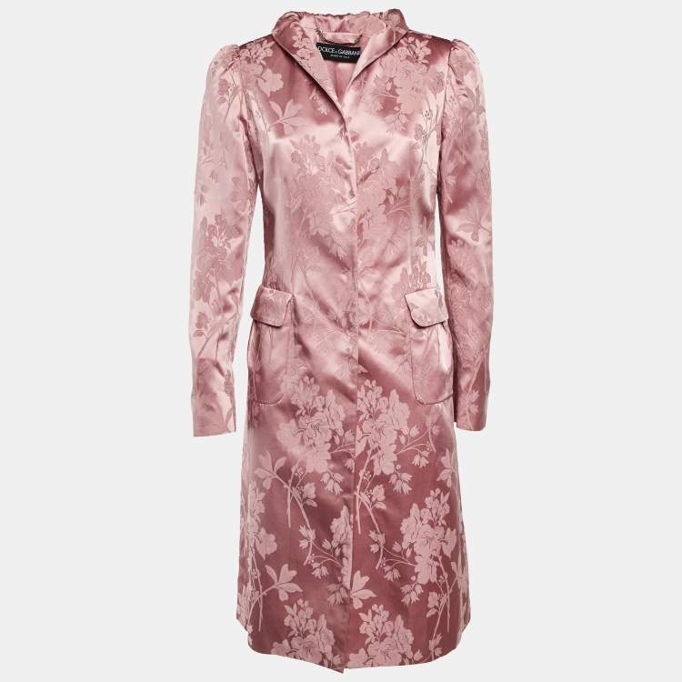 Pre Owned Dolce & Gabbana Pink Foral Jacquard Satin Long Coat M