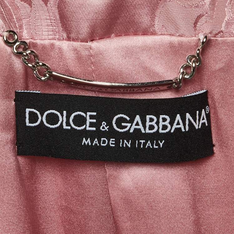 Pre Owned Dolce & Gabbana Pink Foral Jacquard Satin Long Coat M