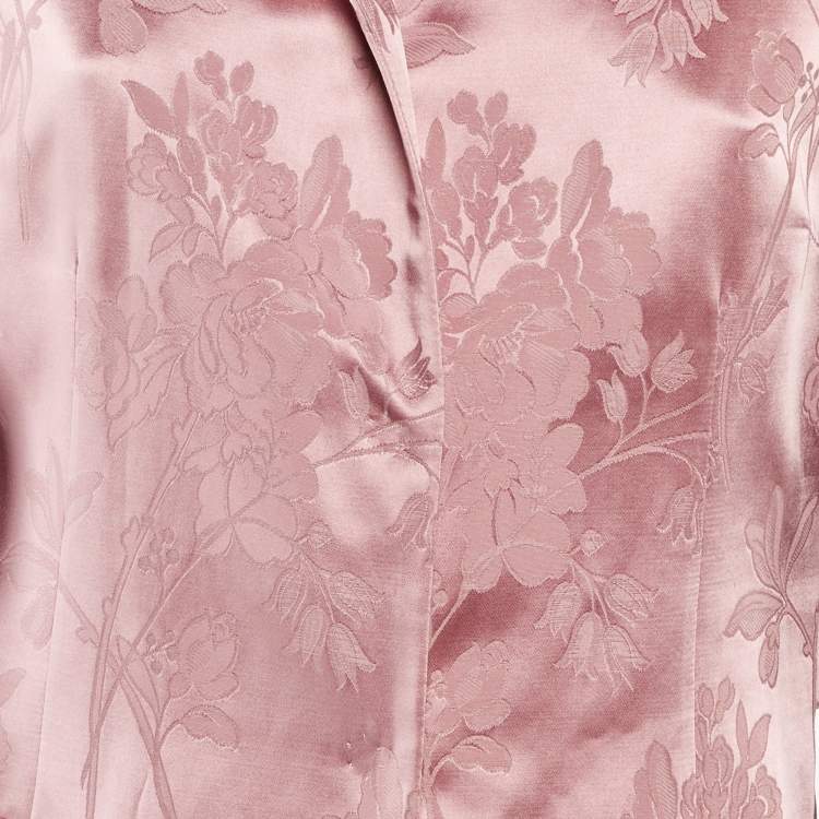 Pre Owned Dolce & Gabbana Pink Foral Jacquard Satin Long Coat M