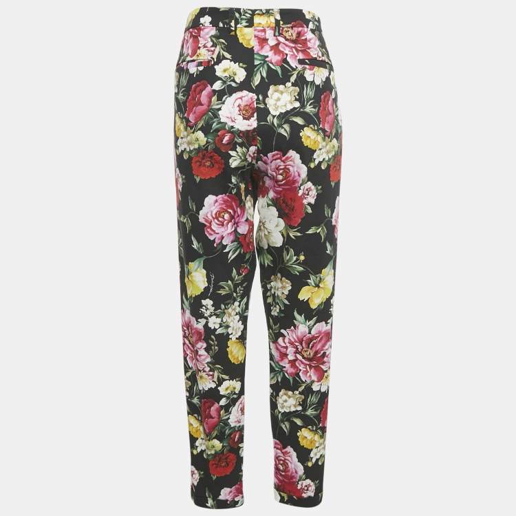Pre Owned Dolce & Gabbana Black Camellia Print Cotton Trouser XXL 