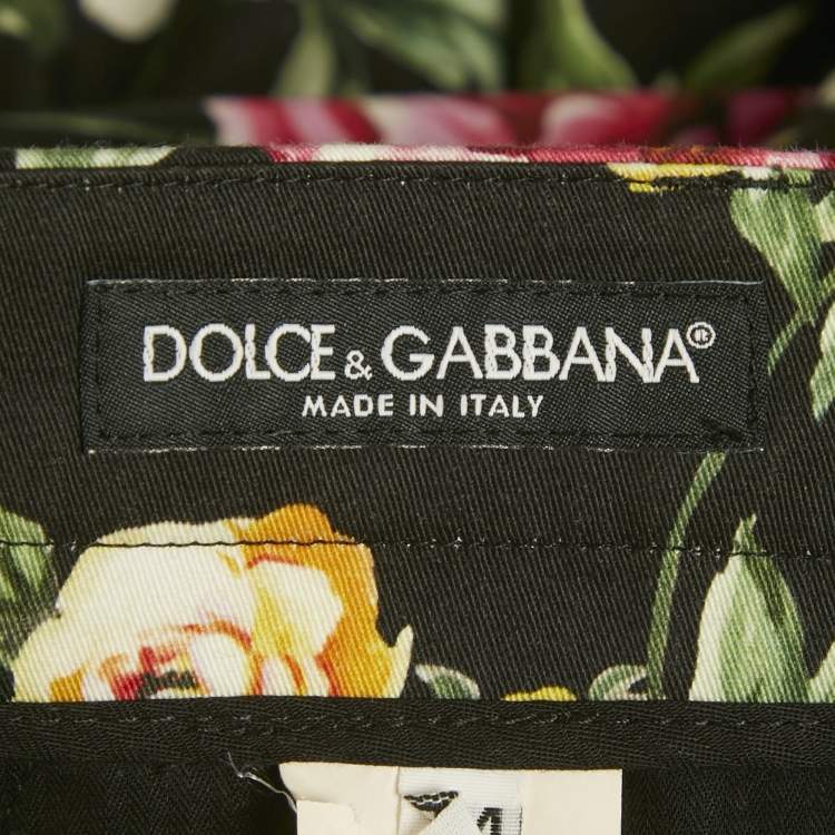 Pre Owned Dolce & Gabbana Black Camellia Print Cotton Trouser XXL 