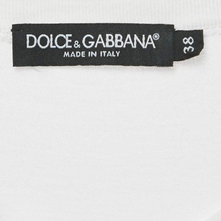 Pre Owned Dolce & Gabbana White Printed Cotton Knit Crew Neck T-Shirt S