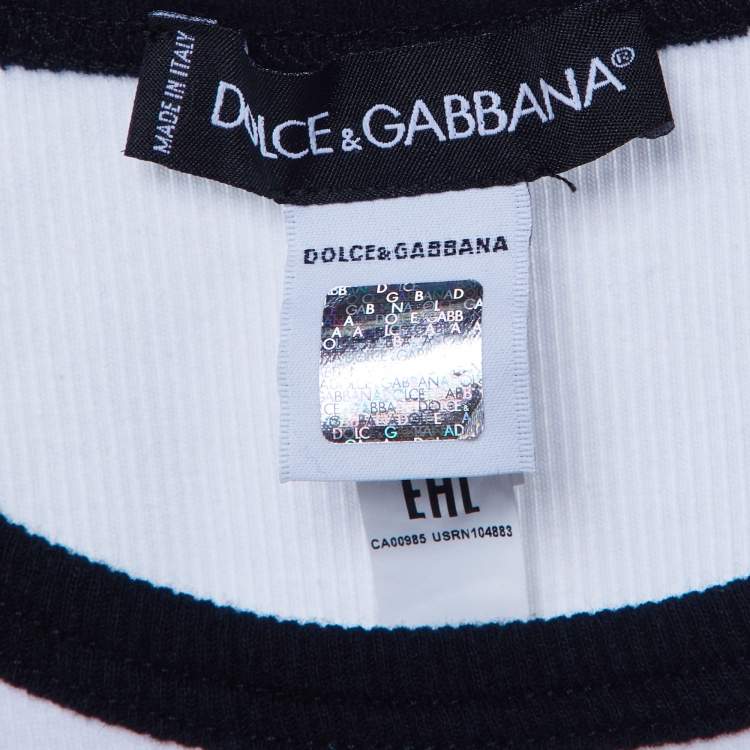 Pre Owned Dolce & Gabbana White Cotton Knit Contrast Detail Tank Top M