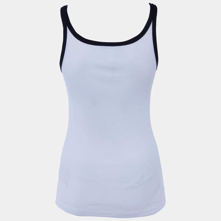 Pre Owned Dolce & Gabbana White Cotton Knit Contrast Detail Tank Top M