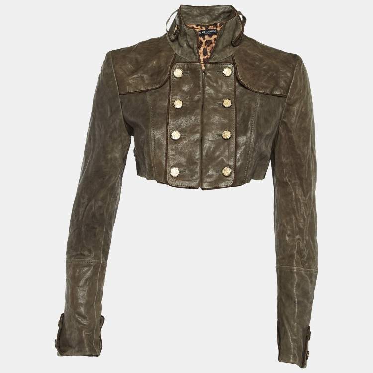 Pre Owned Dolce & Gabbana Brown Leather Cropped Jacket S