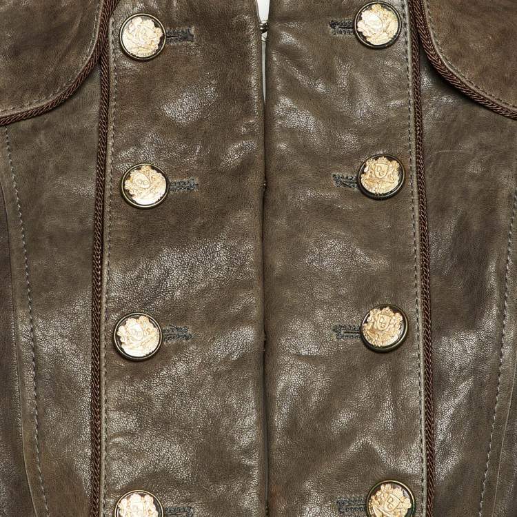 Pre Owned Dolce & Gabbana Brown Leather Cropped Jacket S