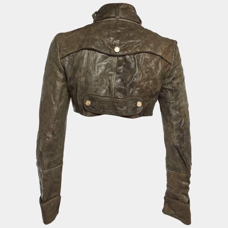 Pre Owned Dolce & Gabbana Brown Leather Cropped Jacket S