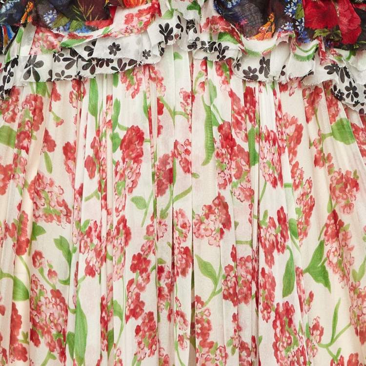 Pre Owned Dolce & Gabbana Multicolor Floral Printed Silk Ruffled Mini Dress S