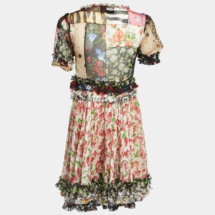 Pre Owned Dolce & Gabbana Multicolor Floral Printed Silk Ruffled Mini Dress S