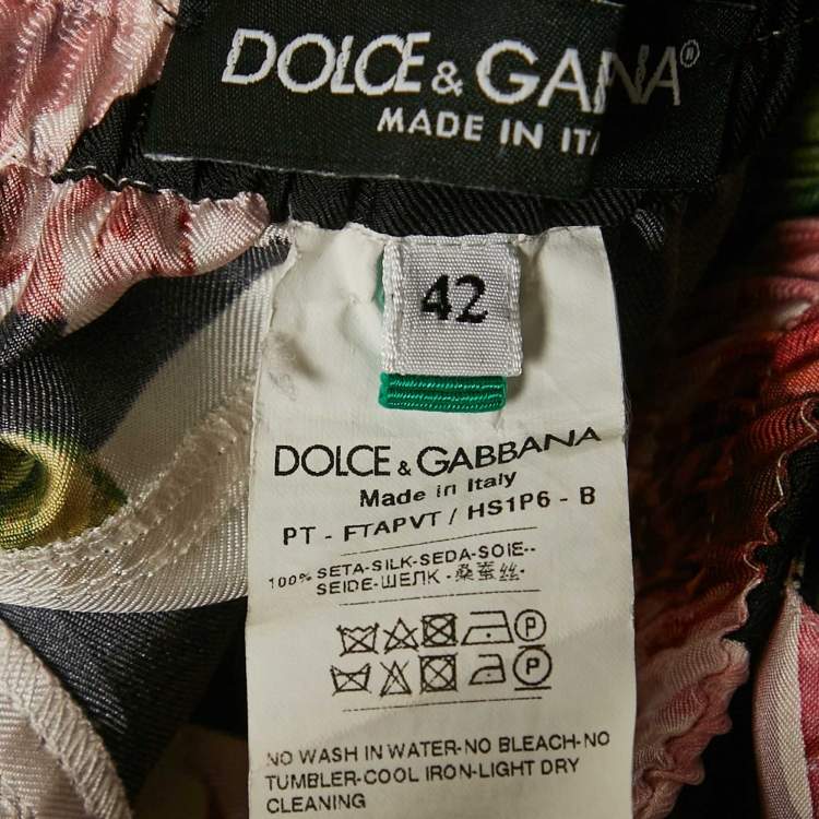 Pre Owned Dolce & Gabbana Multicolor Stipe Floral Print Silk Pajama Set M 