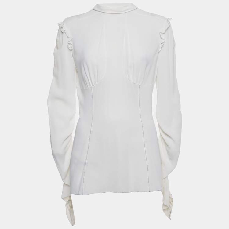 Pre Owned Dolce & Gabbana White Chiffon Ruffled Blouse L