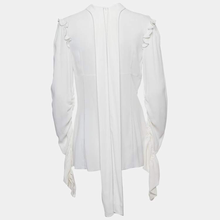 Pre Owned Dolce & Gabbana White Chiffon Ruffled Blouse L