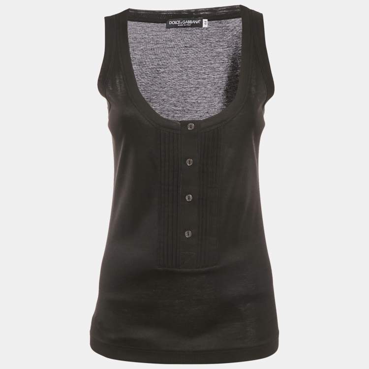 Pre Owned Dolce & Gabbana Black Stretch Cotton Pintuck Tank Top M