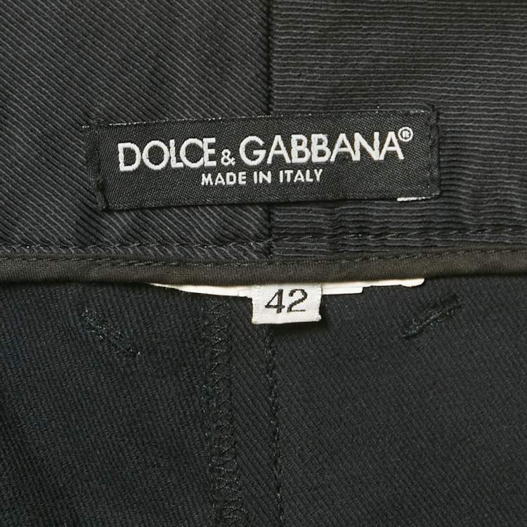 Pre Owned Dolce & Gabbana Black Gabardine Belted Pants M