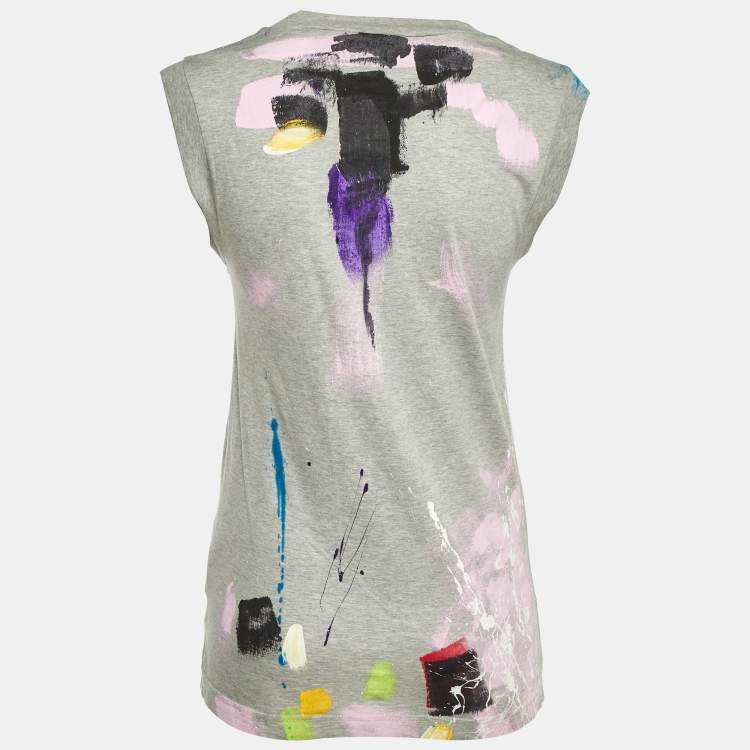 Pre Owned Dolce & Gabbana Grey Hand Painted Cotton Knit Limited Edition Tank Top S
