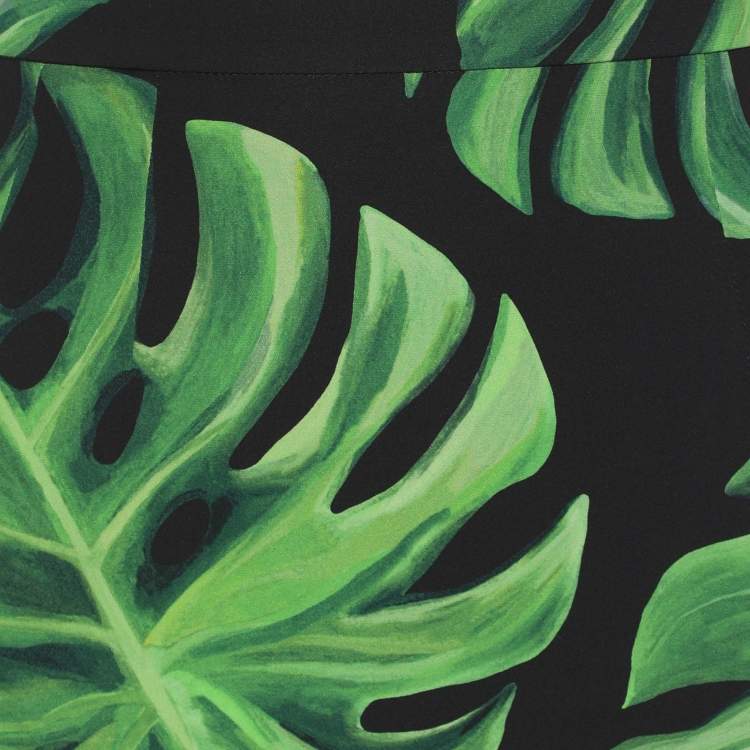 Pre Owned Dolce & Gabbana Black/Green Monstera Leaf Printed Crepe Pencil Skirt M