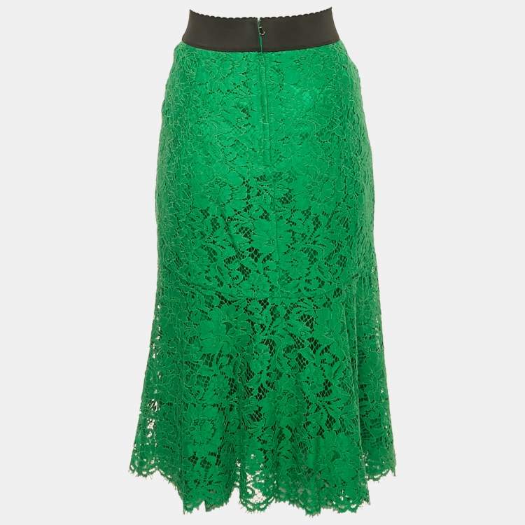 Pre Owned Dolce & Gabbana Green Floral Lace Midi Dress S