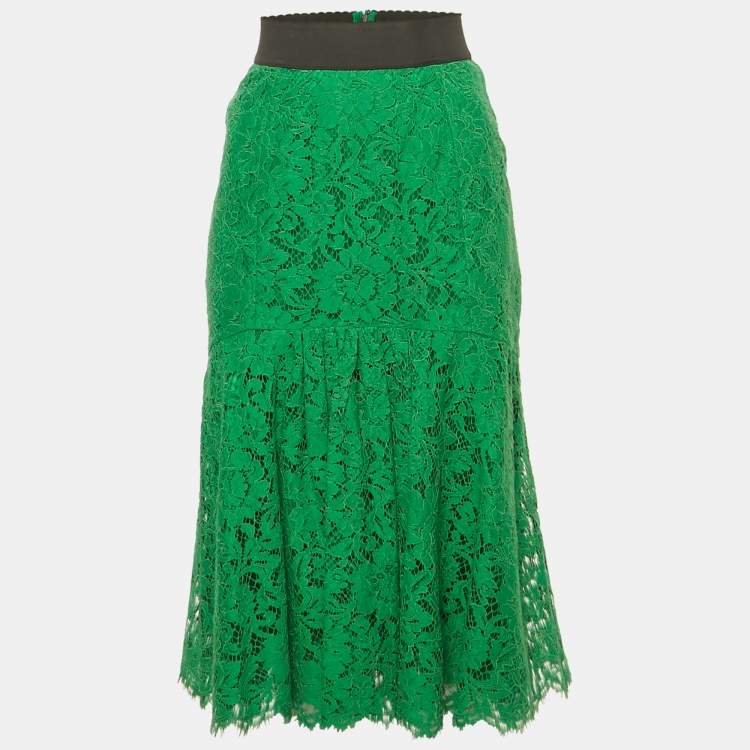 Pre Owned Dolce & Gabbana Green Floral Lace Midi Dress S