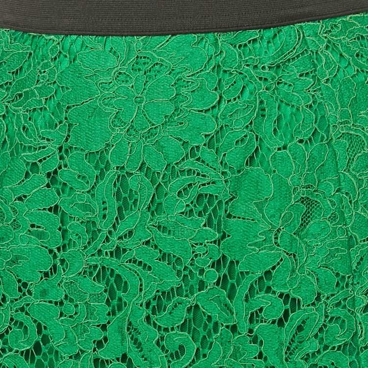 Pre Owned Dolce & Gabbana Green Floral Lace Midi Dress S