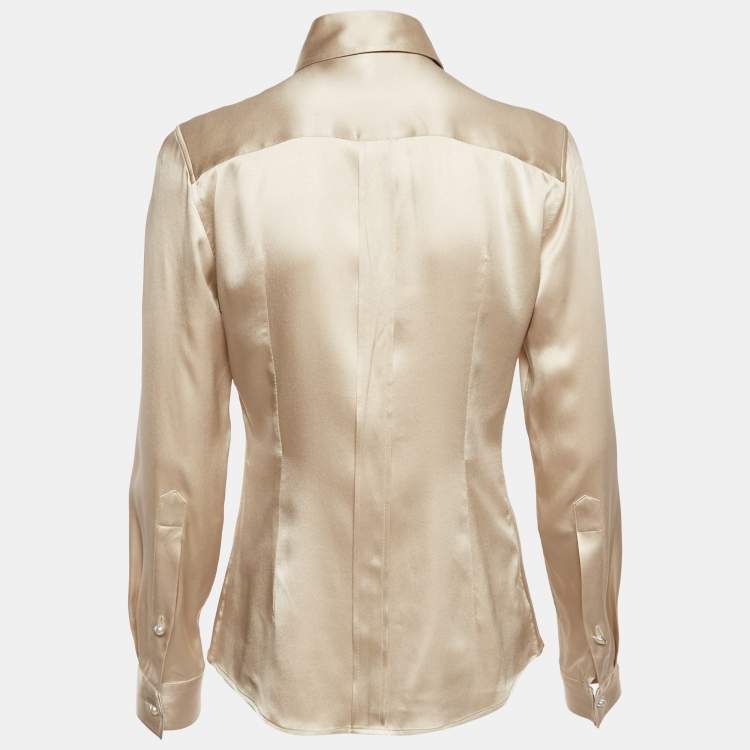 Pre Owned Dolce & Gabbana Cream Satin Button Detail Shirt M