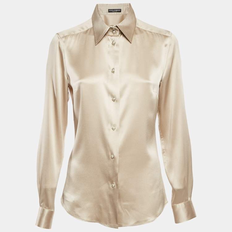 Pre Owned Dolce & Gabbana Cream Satin Button Detail Shirt M