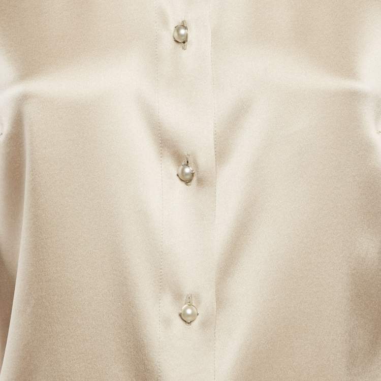 Pre Owned Dolce & Gabbana Cream Satin Button Detail Shirt M