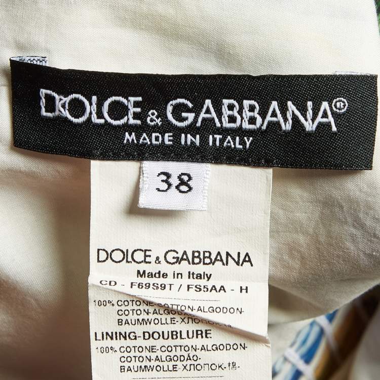 Pre Owned Dolce & Gabbana White/Multicolor Majolica Print Poplin Zip-Up Midi Dress S