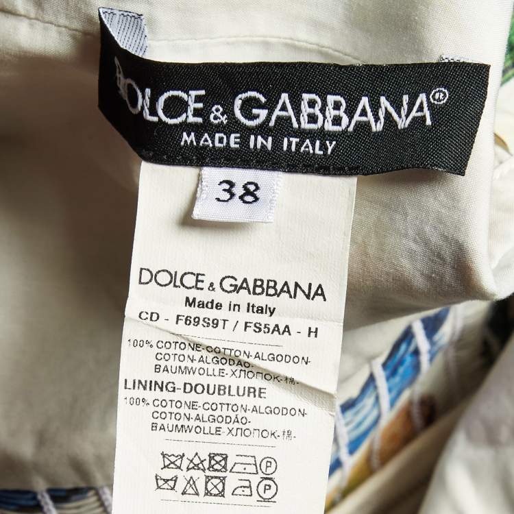 Pre Owned Dolce & Gabbana White/Multicolor Majolica Print Poplin Zip-Up Midi Dress S