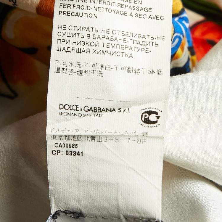 Pre Owned Dolce & Gabbana White/Multicolor Majolica Print Poplin Zip-Up Midi Dress S