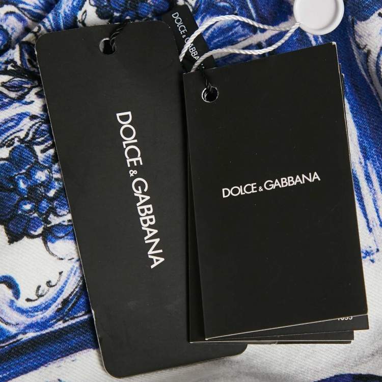 Pre Owned Dolce & Gabbana White Majolica Print Denim Skinny Jeans M Waist 27"