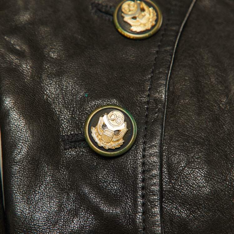 Pre Owned Dolce & Gabbana Black Leather Button Detail Tail Coat S