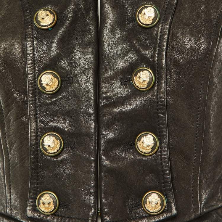Pre Owned Dolce & Gabbana Black Leather Button Detail Tail Coat S
