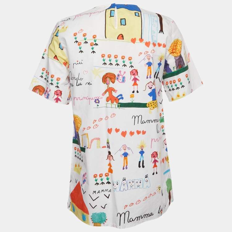 Pre Owned Dolce & Gabbana White Kid's Drawing Cotton Top S