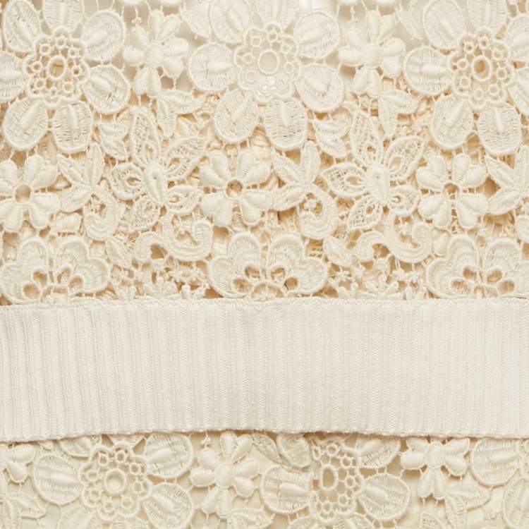 Pre Owned Dolce & Gabbana Cream Lace Knit Top and Pants Set M
