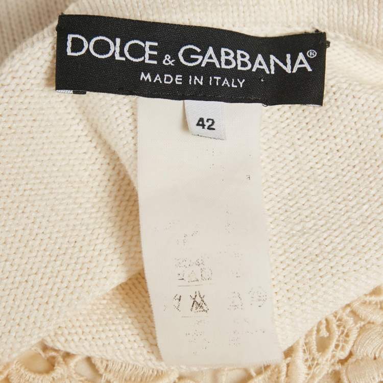 Pre Owned Dolce & Gabbana Cream Lace Knit Top and Pants Set M