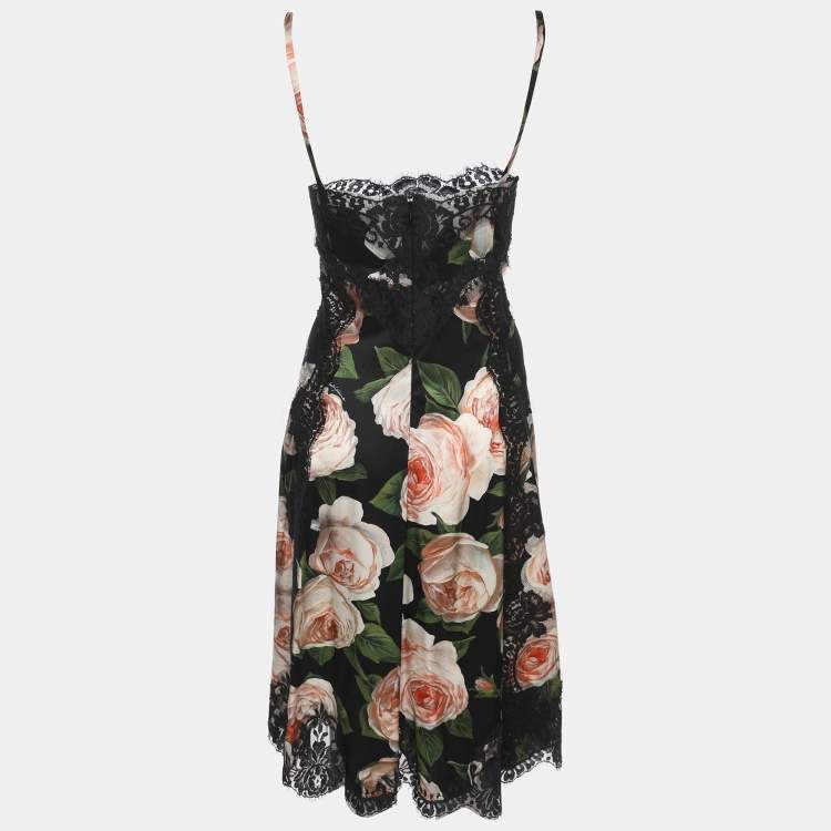 Pre Owned Dolce & Gabbana Multicolor Floral Print Silk Lace Dress M