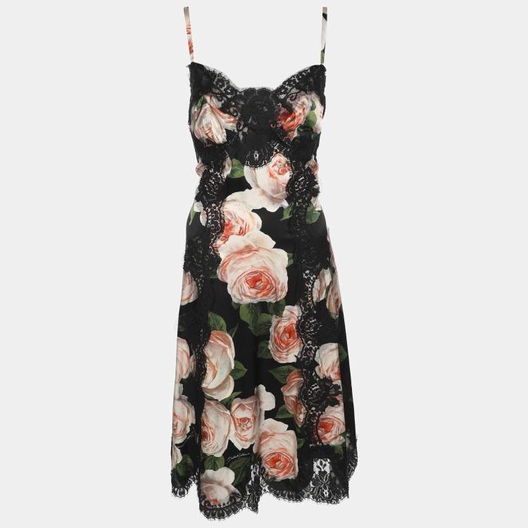 Pre Owned Dolce & Gabbana Multicolor Floral Print Silk Lace Dress M