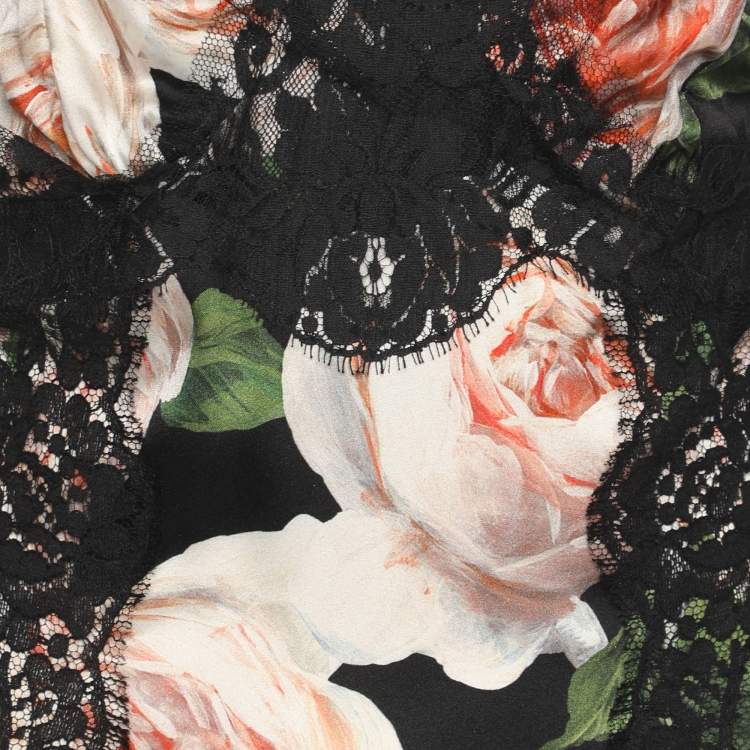 Pre Owned Dolce & Gabbana Multicolor Floral Print Silk Lace Dress M