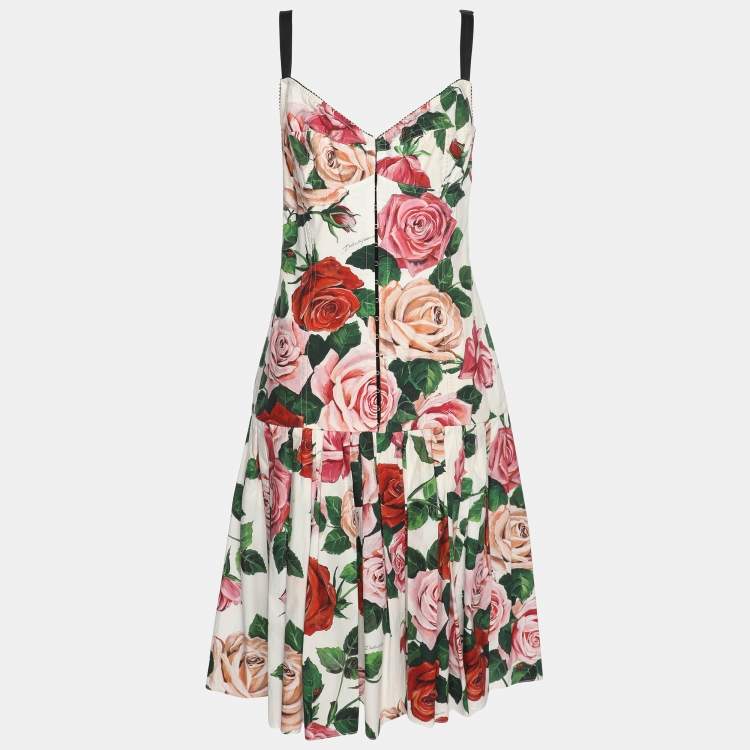 Pre Owned Dolce & Gabbana Multicolor Cotton Blend Floral Print Midi Dress M