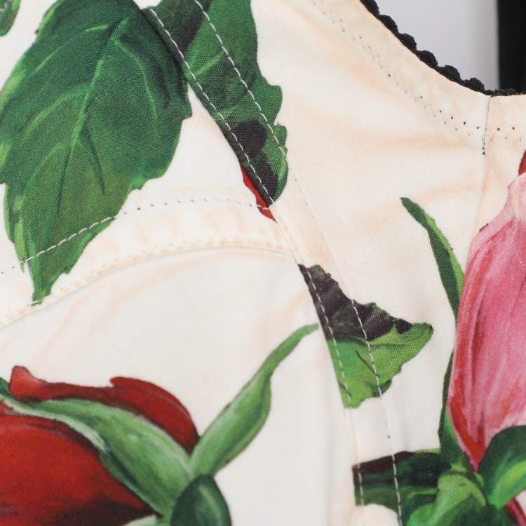 Pre Owned Dolce & Gabbana Multicolor Cotton Blend Floral Print Midi Dress M