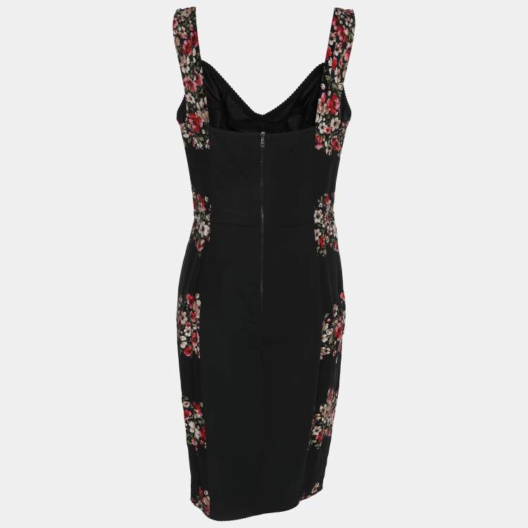 Pre Owned Dolce & Gabbana Black Floral Print Sleeveless Bodycon Dress M
