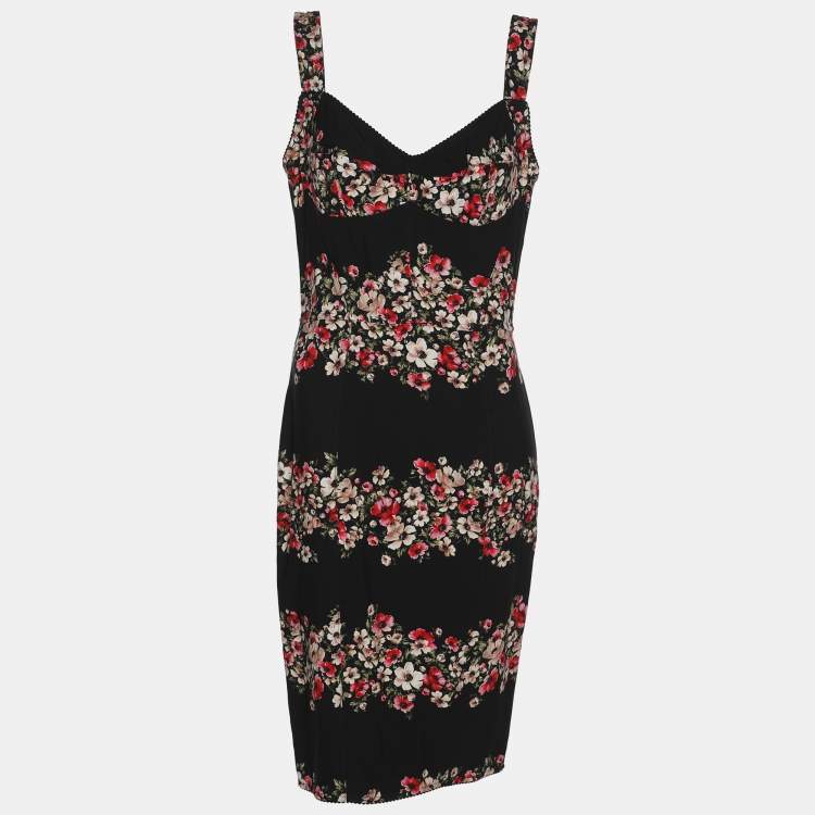 Pre Owned Dolce & Gabbana Black Floral Print Sleeveless Bodycon Dress M