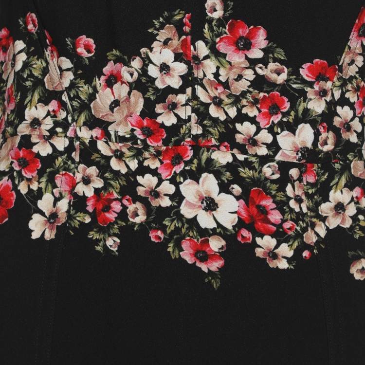 Pre Owned Dolce & Gabbana Black Floral Print Sleeveless Bodycon Dress M