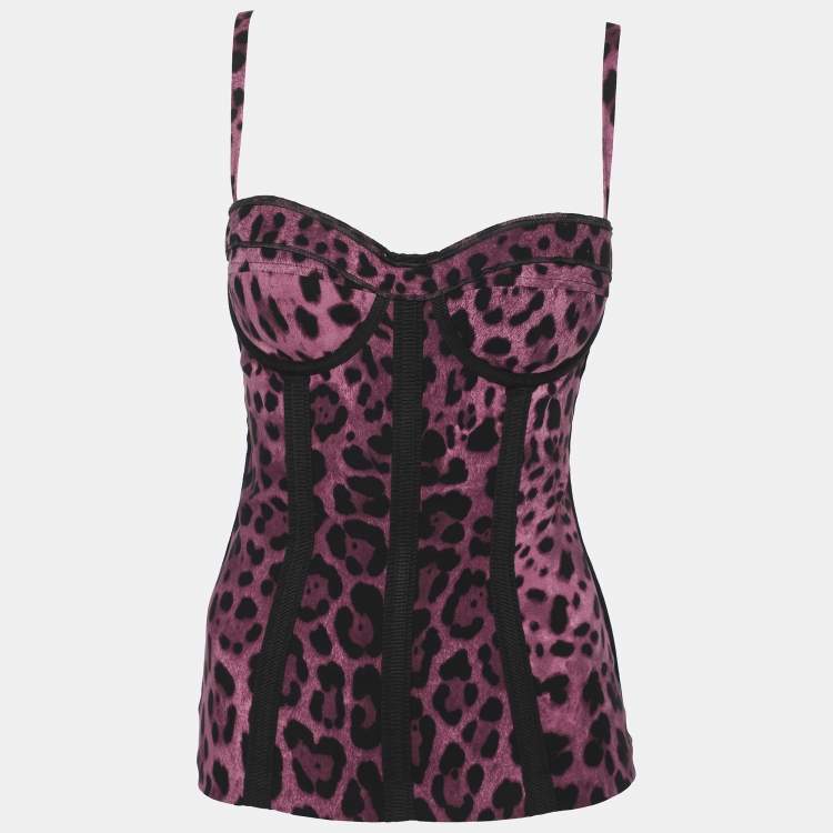 Pre Owned Dolce & Gabbana Purple/Black Silk Blend Bustier Top M